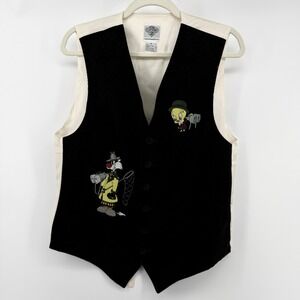 Vintage 1993 Acme Clothing Looney Tunes Sylvester Tweety Vest Black White Small